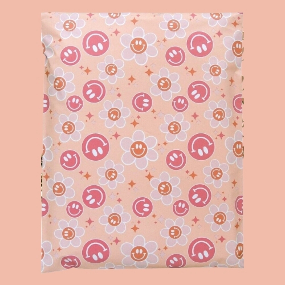 Poly Mailers 10x13 (15 Qty) Pink Retro Smiley Face Daisy New